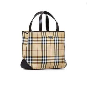 Authentic Burberry beige house Check tote hand bag coated canvas